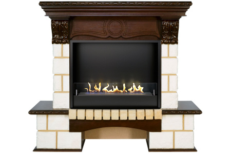 Биокамин в портале Firezo Pierre luxe Шампань Темный дуб